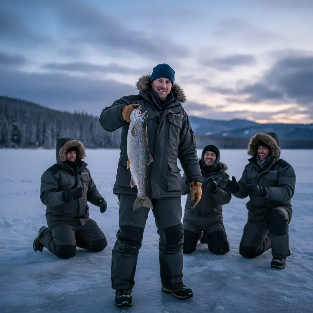 Angler showing off winter gear